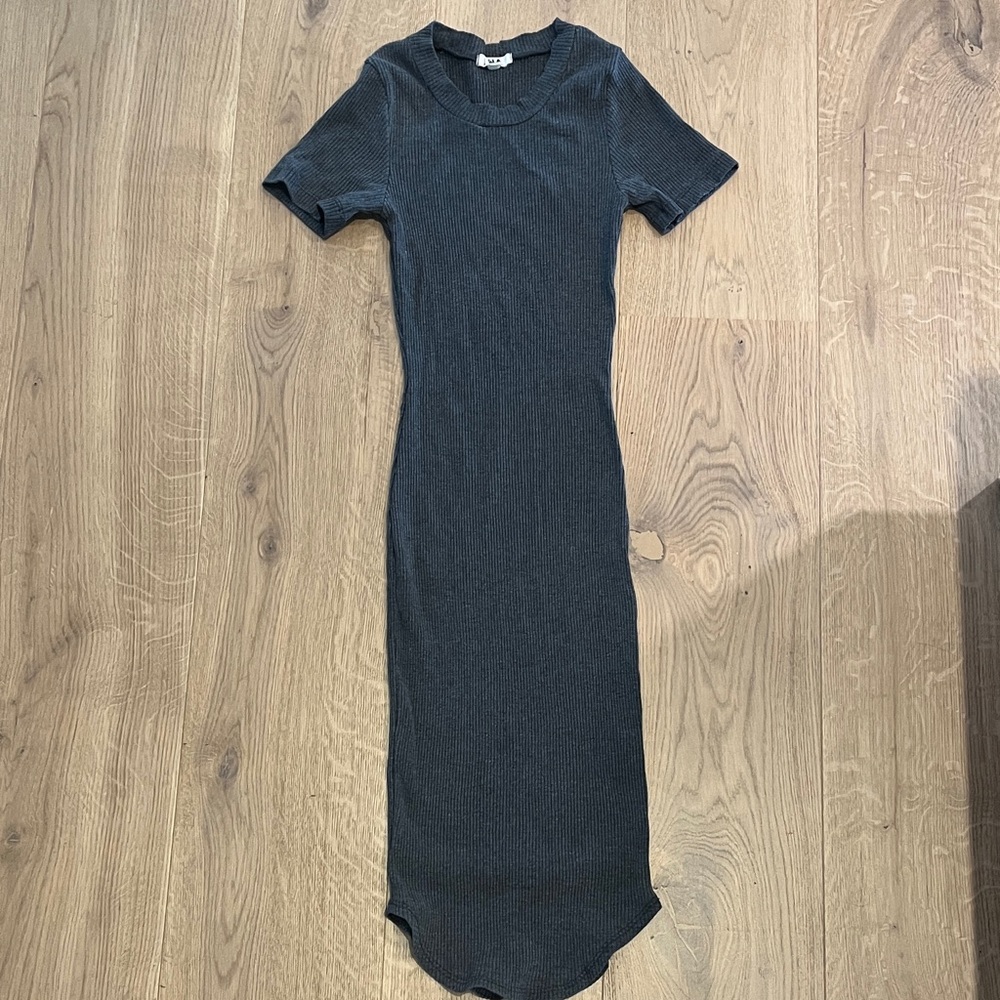 Ribbed Grey Bodycon Midi Dress